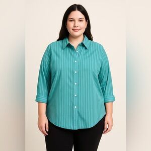 Chaps Aqua and White Striped Shirt. Size 2X.